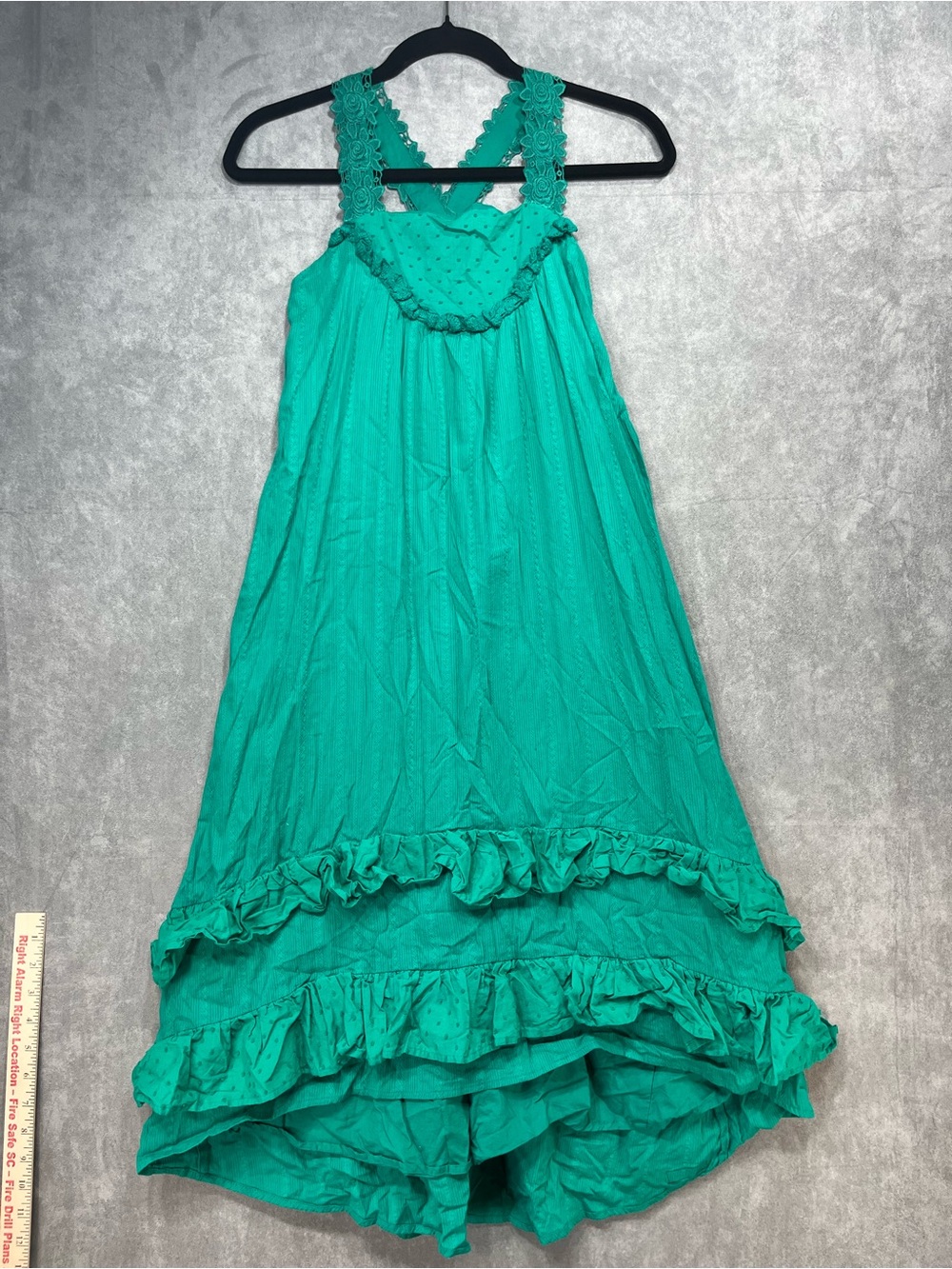 Matilda Jane Girls Size 12 Teal Green Ruffle Lace High Low Maxi Dress